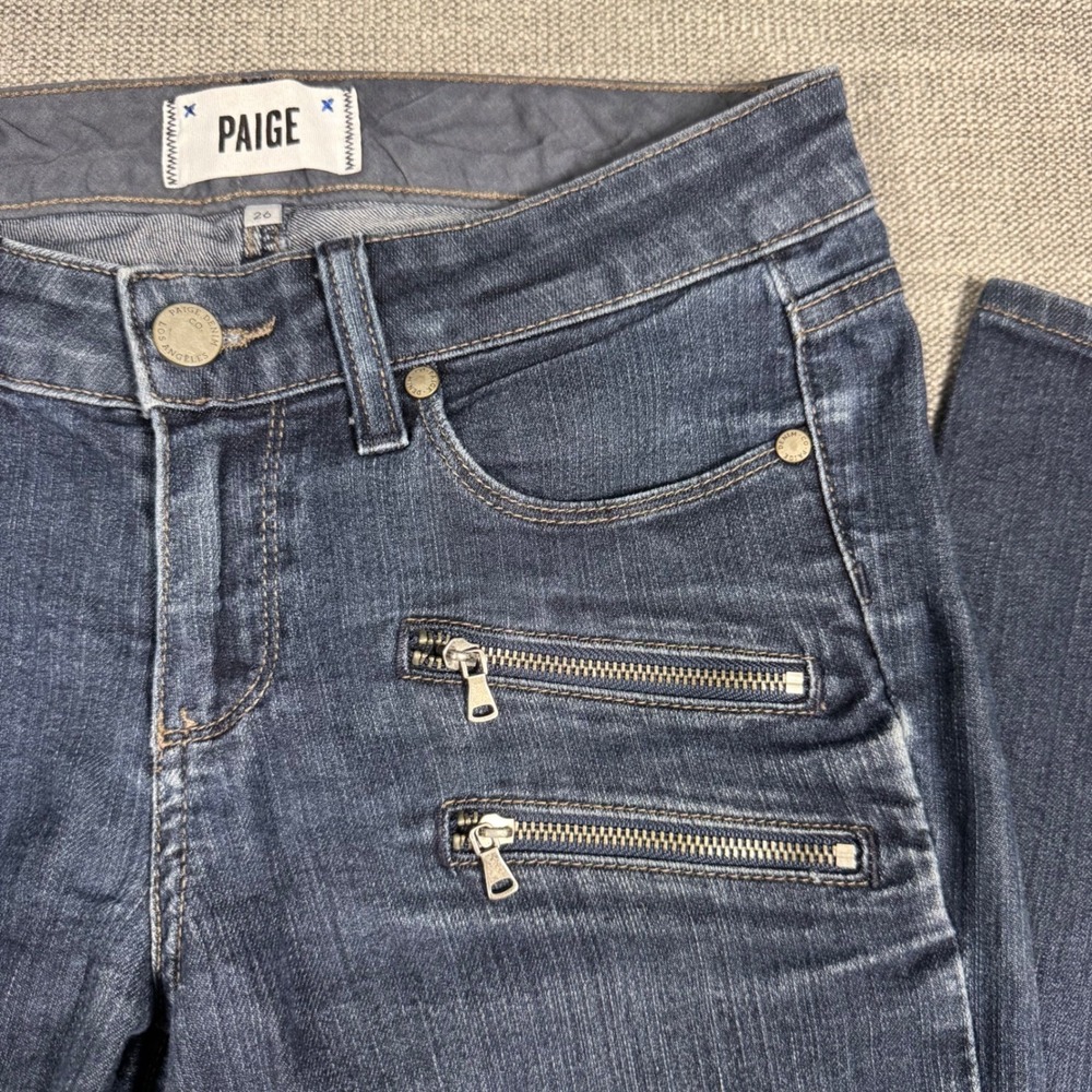 PAIGE Edgemont Skinny Jeans Blue Denim Moto Zip‎ Detail Low Rise Size 26 - Picture 11 of 11
